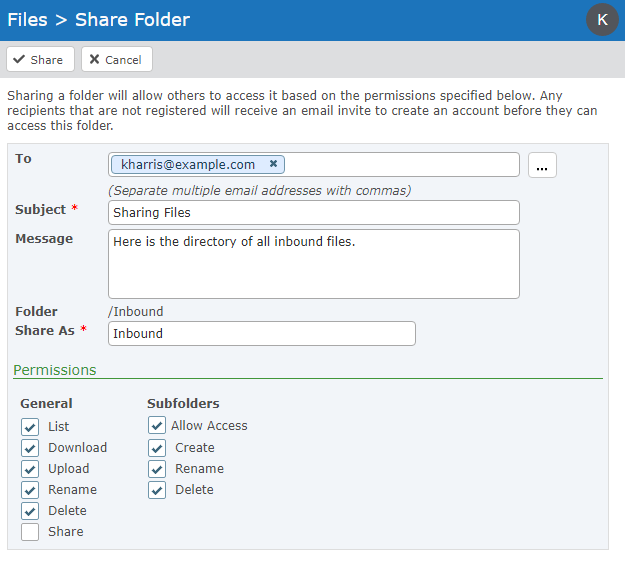 Share Folder Page