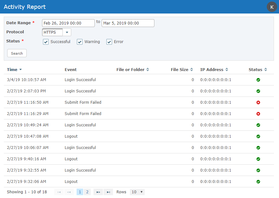 Activity Report Page